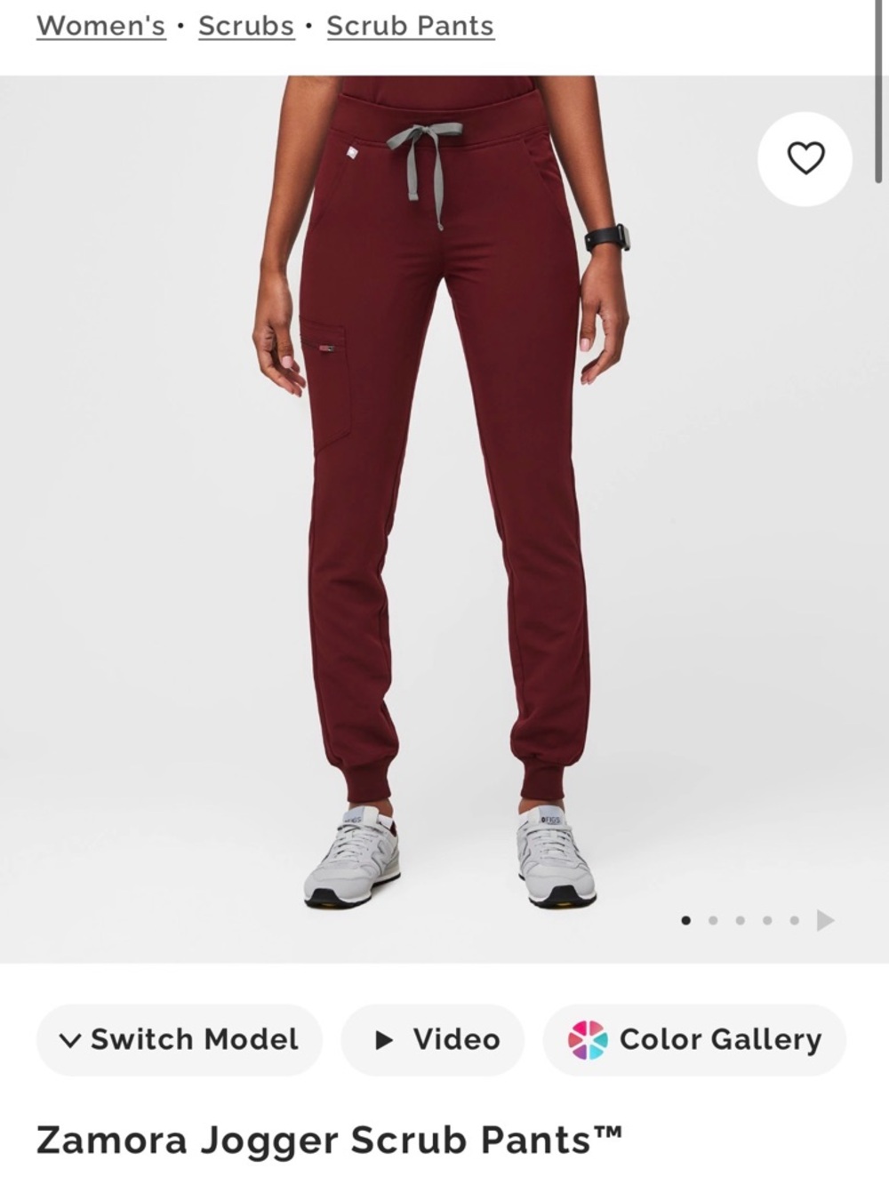 Figs Zamora Jogger Scrub Pants in Burgundy with Gray Drawstring